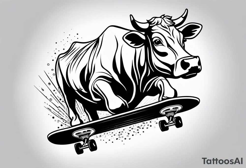 Cow riding skateboard jumping tattoo idea