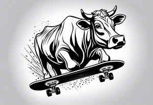 Cow riding skateboard jumping tattoo idea