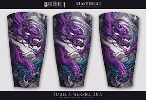 Purple dragon arm sleeve with an eldritch design tattoo idea