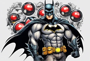 Batman full body 
holding pokeballs tattoo idea