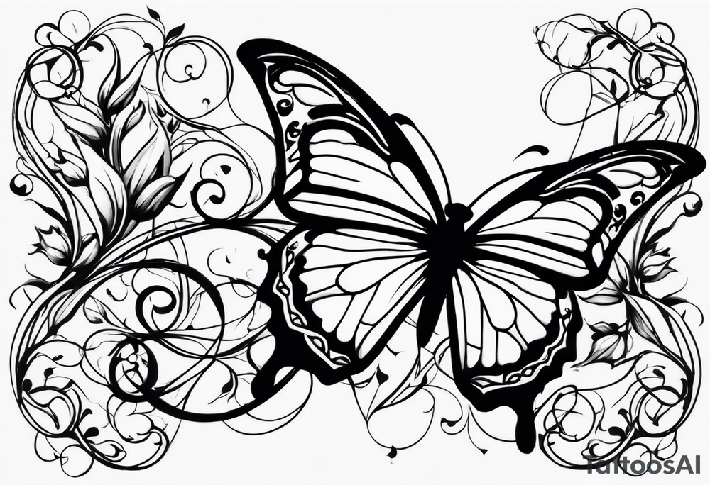 vines of leaf and butterfly tattoo wrap around tattoo idea