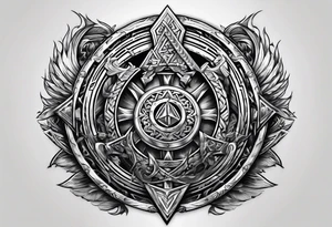 Valhalla stairs sword shield axe Valknut tattoo idea
