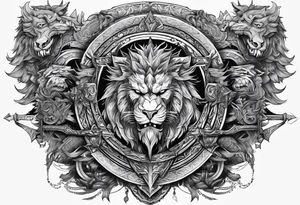 Valhalla sword shield  axe  dragon lion
Valknut  ruins tattoo idea