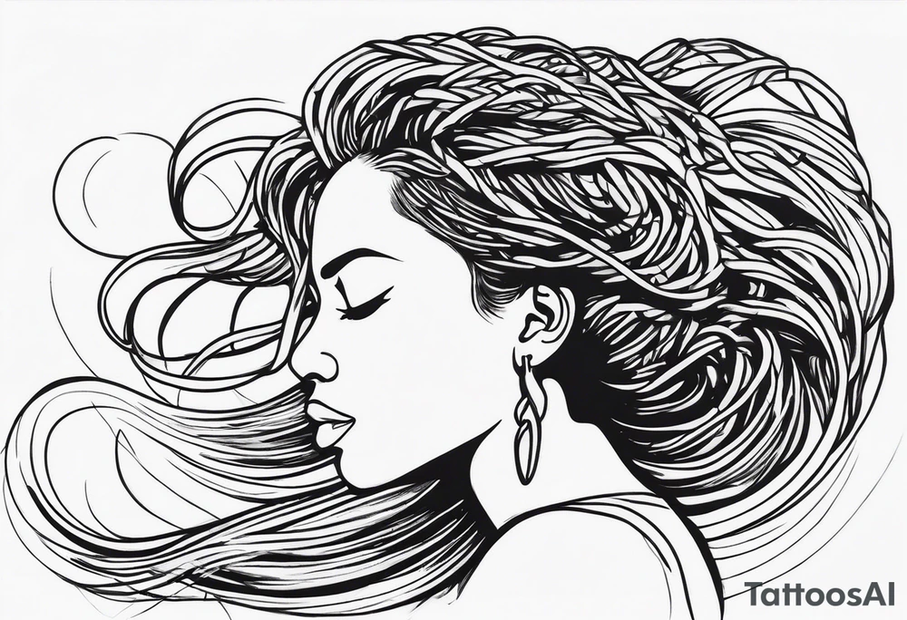 Draw a women head with real dread locks flying in the air tattoo idea