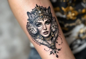 Cleopatra with elegant feline tattoo idea