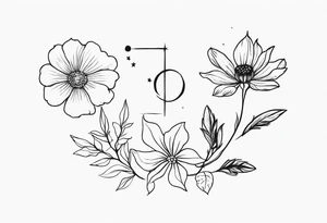 zodiac constellation two Sagittarius, one Capricorn one Gemini, with two november birth flower, january birth flower, june birth flower tattoo idea