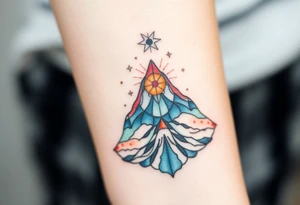 Geometric Volcano incorporating Capricornus star constellation tattoo idea