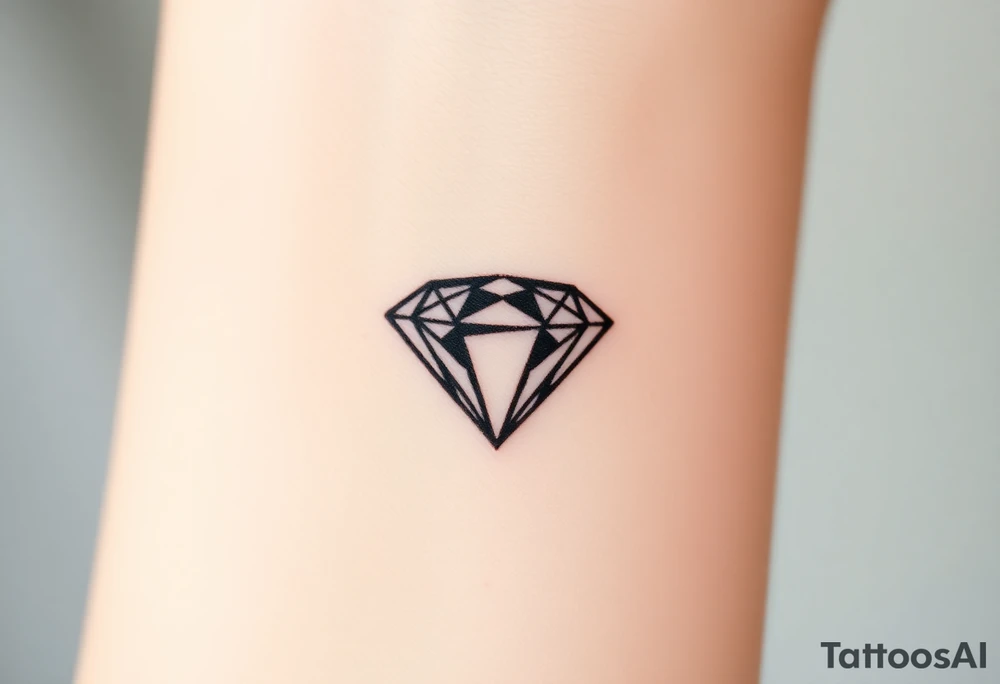 A single, large diamond centered within a sleek, minimalist crown, outlined in fine black ink with a subtle gold shadow to add depth. tattoo idea