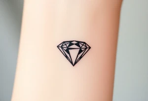 A single, large diamond centered within a sleek, minimalist crown, outlined in fine black ink with a subtle gold shadow to add depth. tattoo idea