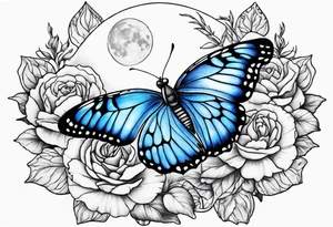 Blue butterfly full moon carnation tattoo idea