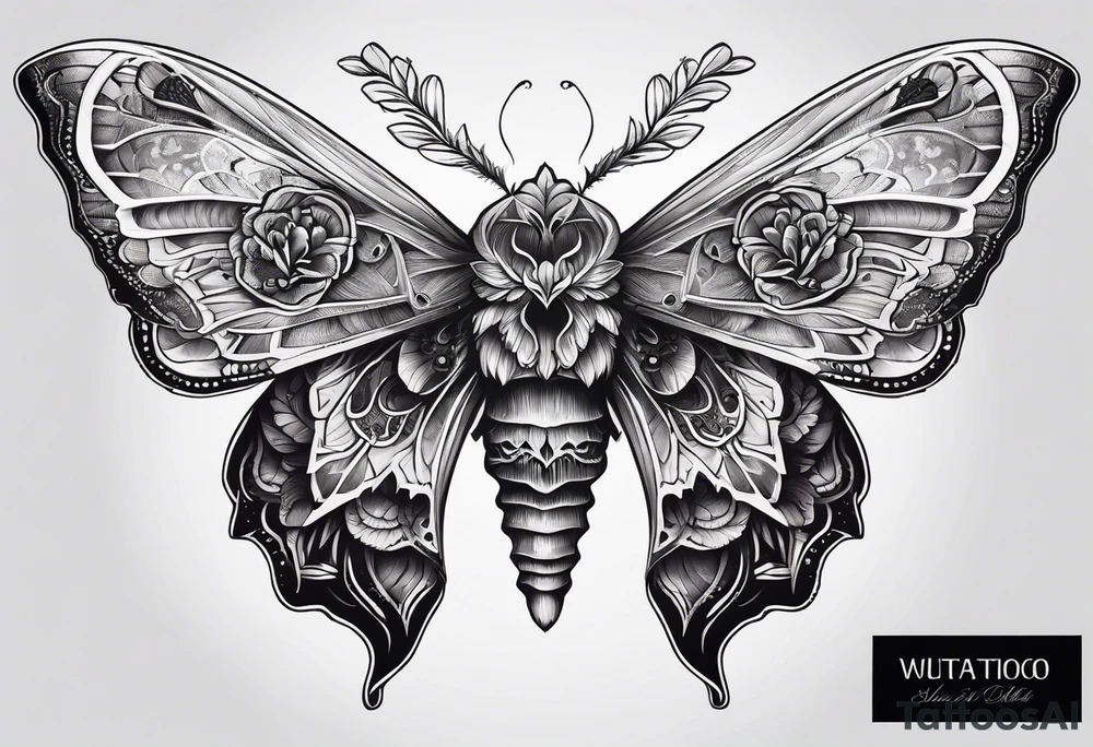 Moth with skull on its back and symmetrical wings tattoo idea