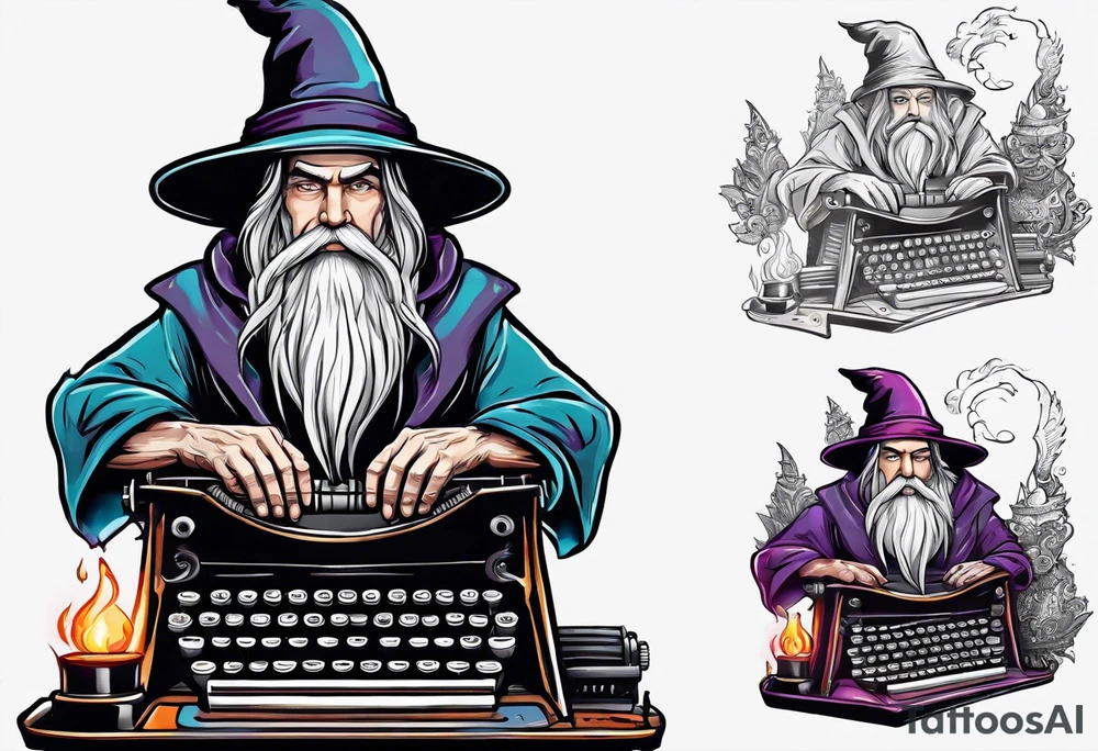wizard coming out of a typewriter tattoo idea