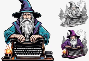 wizard coming out of a typewriter tattoo idea