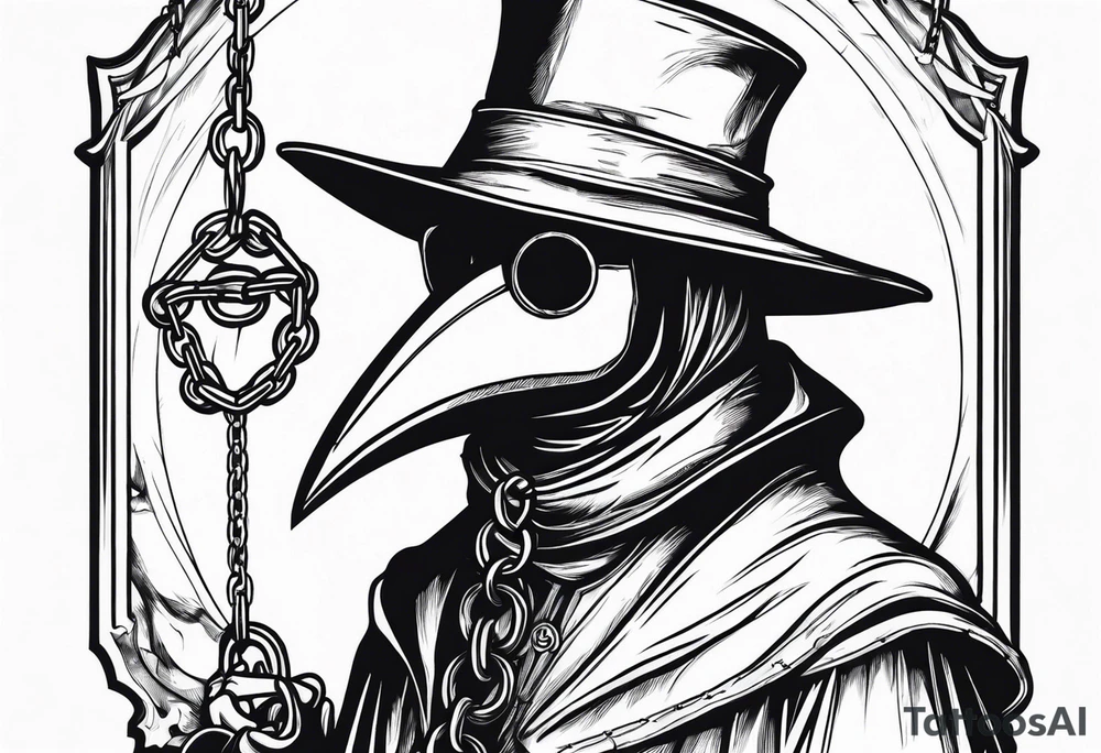 plague doctor holding chains tattoo idea