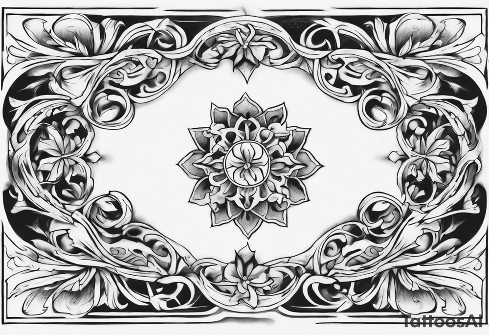 Black and white and ornamental style tattoo which will wrap around ankle horizontally which is larger in the centre tattoo idea