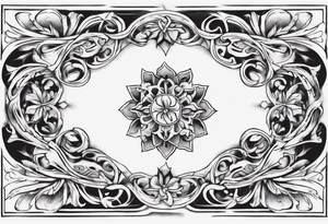 Black and white and ornamental style tattoo which will wrap around ankle horizontally which is larger in the centre tattoo idea