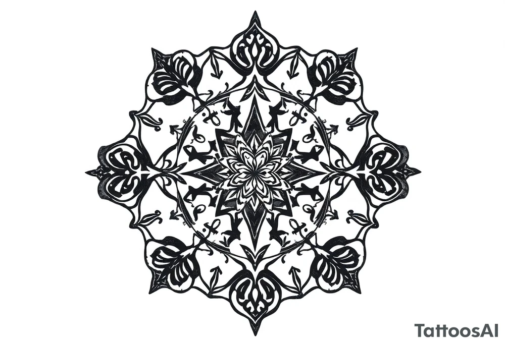 mytical shaman and witch ancient ornament with runes tattoo idea