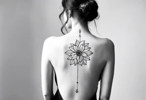 create an elegant spine tattoo for women. make it simple but beautiful. include themes of flowers, leaves, lines, words, etc. make it THIN tattoo idea