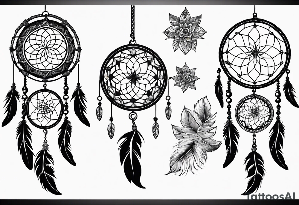A black and white detailed dream catcher with a lot of shading tattoo idea