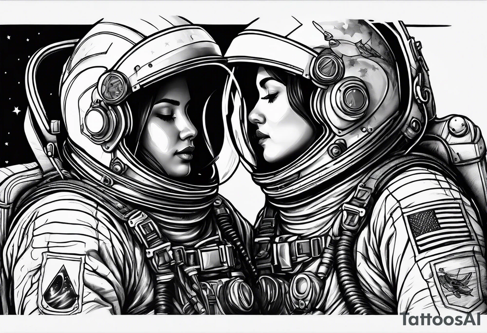 two full body astronauts hugging each other tattoo idea