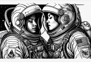 two full body astronauts hugging each other tattoo idea