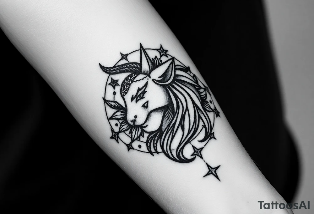 Capricorn head and body y starsign  10x10 cm 

Flowers or stars tattoo idea