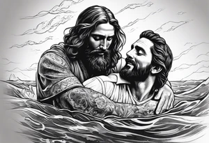 Jesus saving a man from drowning tattoo idea