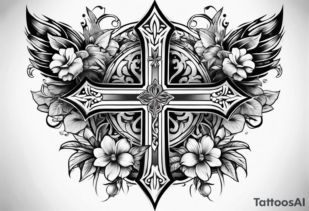 Cross with flowers tattoo idea
