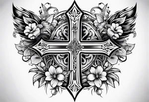 Cross with flowers tattoo idea
