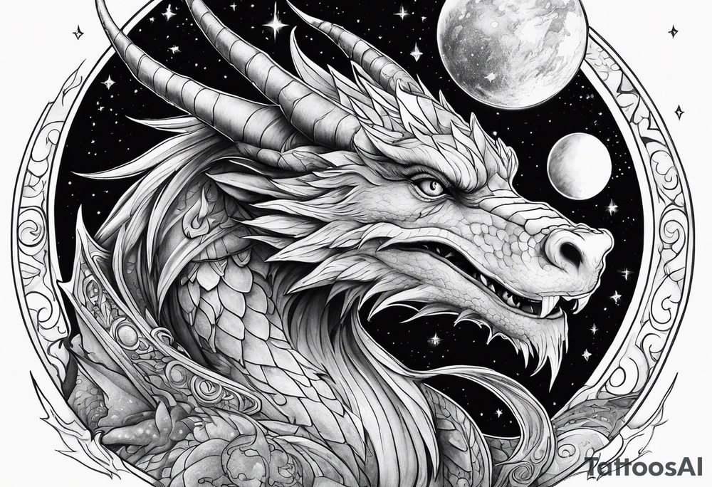 Wizard dragon in space planets tattoo idea
