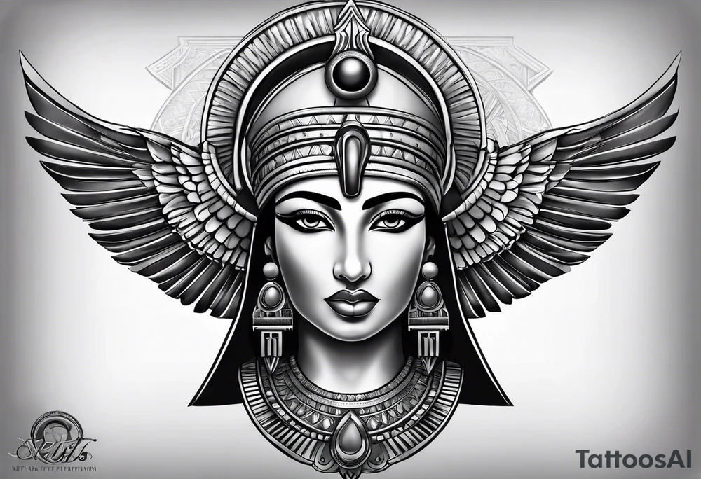 black and gray photo realistic goddess isis tattoo idea