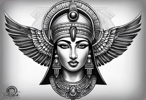 black and gray photo realistic goddess isis tattoo idea