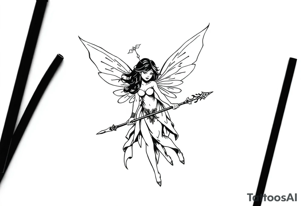 Dark fairy with weapon tattoo idea