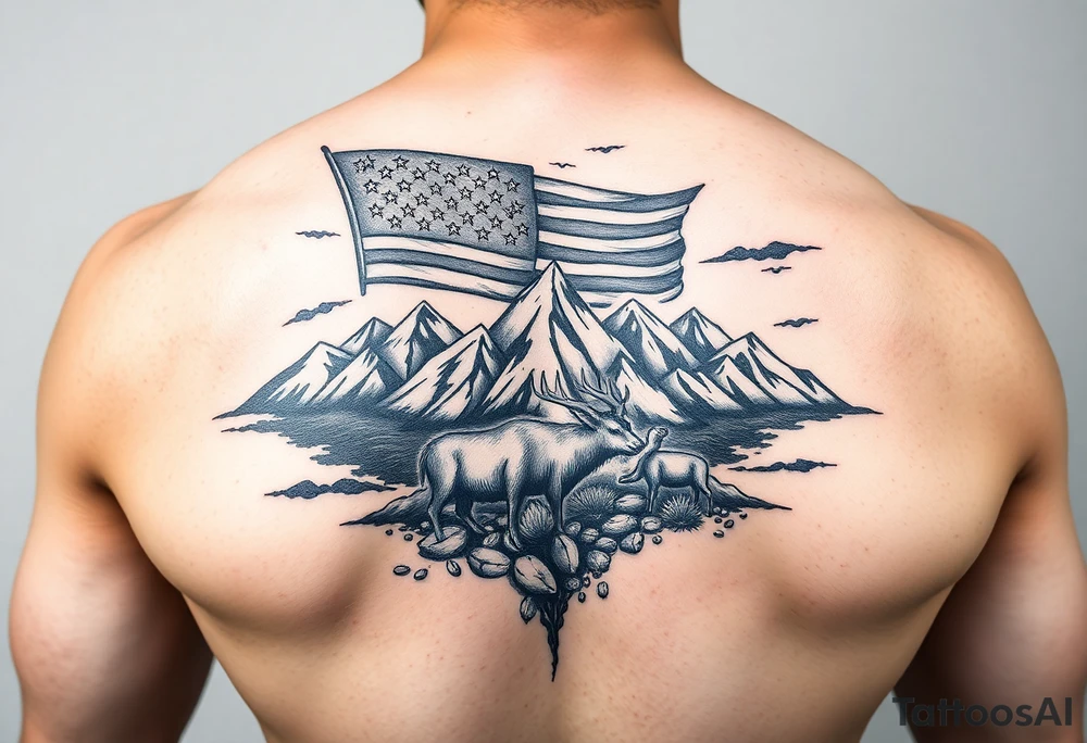 Masculin, American flag, country, mountains, wildlife, nature, racing , father of 4,
blue collar sleeve tattoo idea