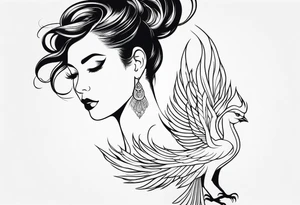 Pretty lady and phenix bird tattoo idea