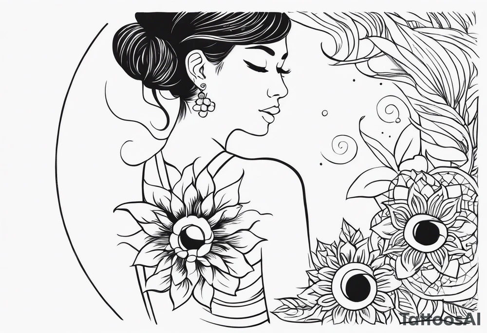 Tattoo sketch for a very thin girl - the rising Sun and a cornucopia tattoo idea