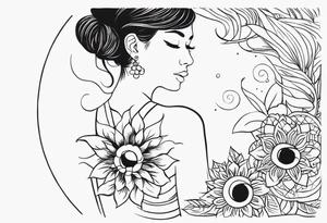 Tattoo sketch for a very thin girl - the rising Sun and a cornucopia tattoo idea