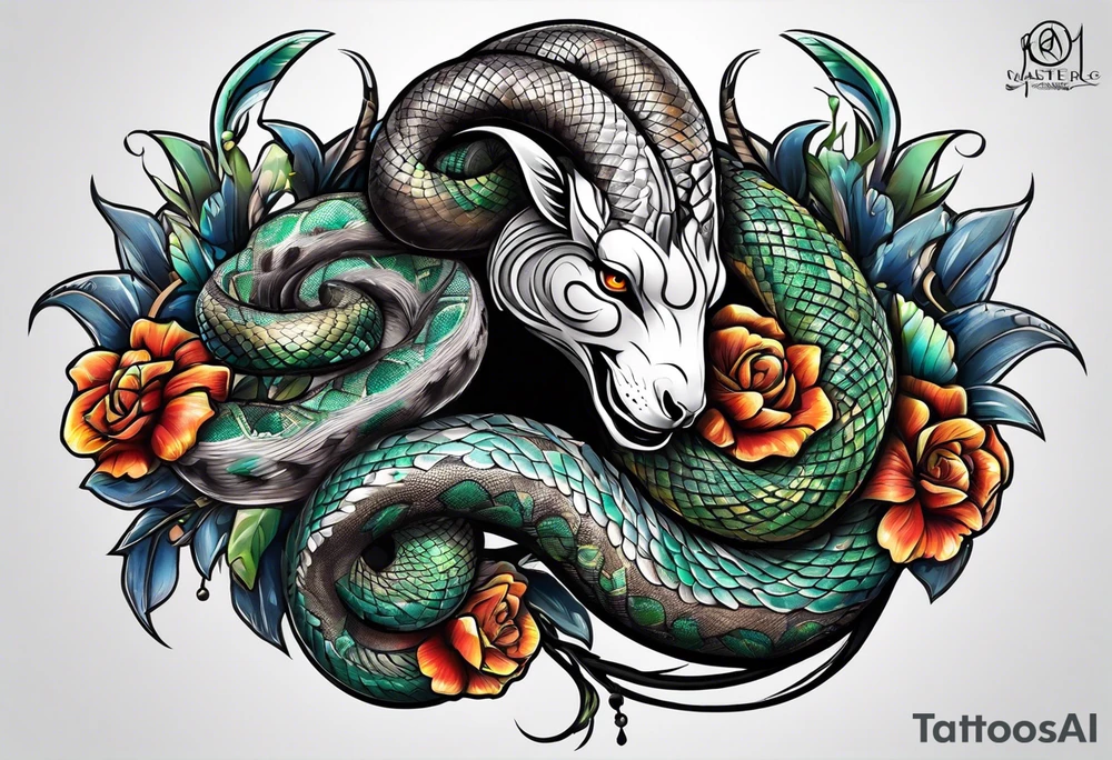 On the goat's head is a snake tattoo idea