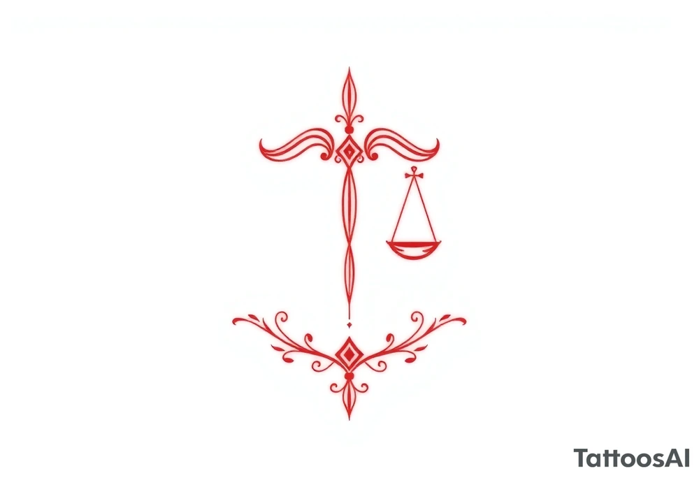 Tattoo that combines the star sign Taurus and Libra ,in red , down the spine tattoo idea