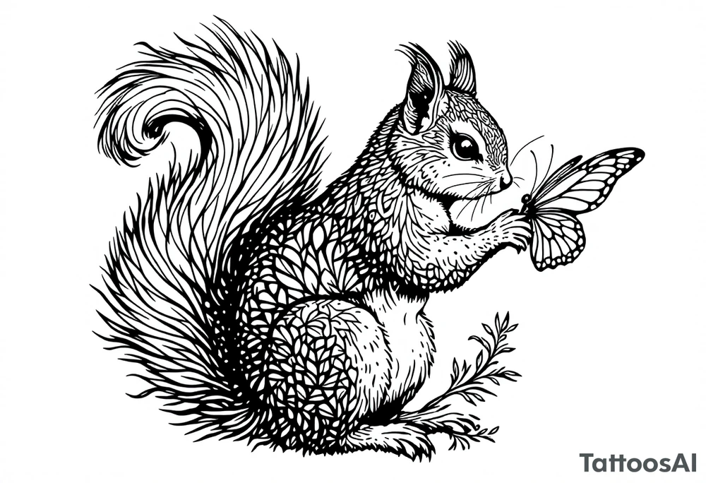 A squirrel holding a butterfly tattoo idea