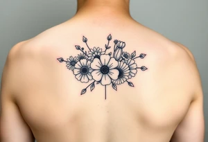 Small flower bouquet with order of flowers, daisy, cosmo, poppy, chrysanthemum, cosmo tattoo idea