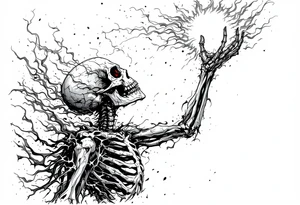 Hell flaming  skeleton trying to reach up to heaven tattoo idea