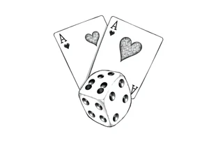 2 of hearts and 4 of hearts playing cards on top of a dice tattoo idea