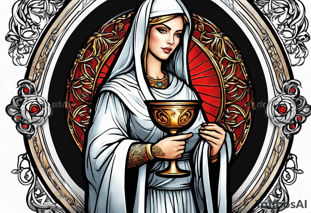 Female saint  holding a chalice tattoo idea