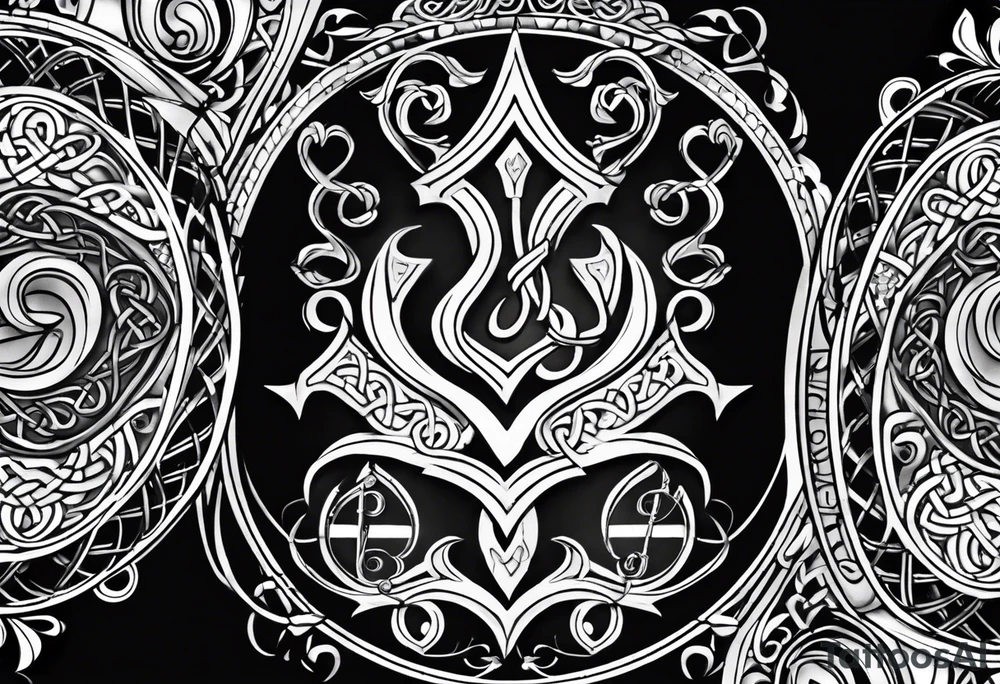 Celtic styling, anchor, bass clef note, treble clef note, dog paw print, half sleeve, forearm tattoo idea