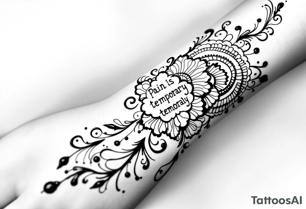 Indian style Henna tattoo for the inner wrist including word pain is temporary. tattoo idea