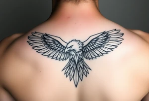 Abstract eagle tattoo top down view with fine line tattoo idea