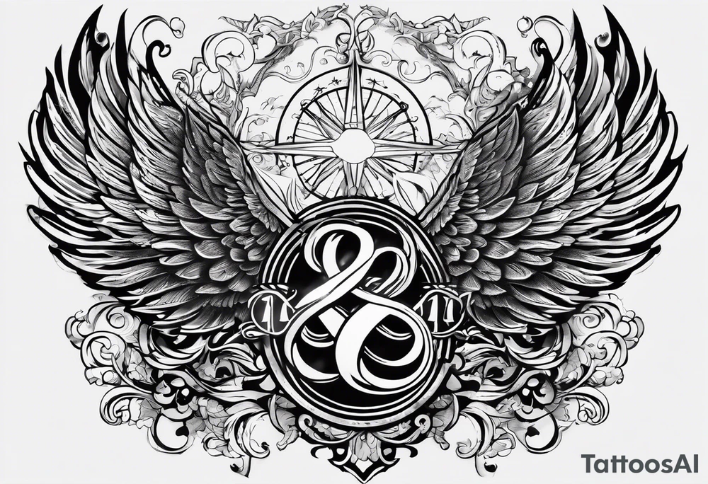 Infinity sign dates January 1, 1959 to February 2, 2016 and angle wings in the background tattoo idea