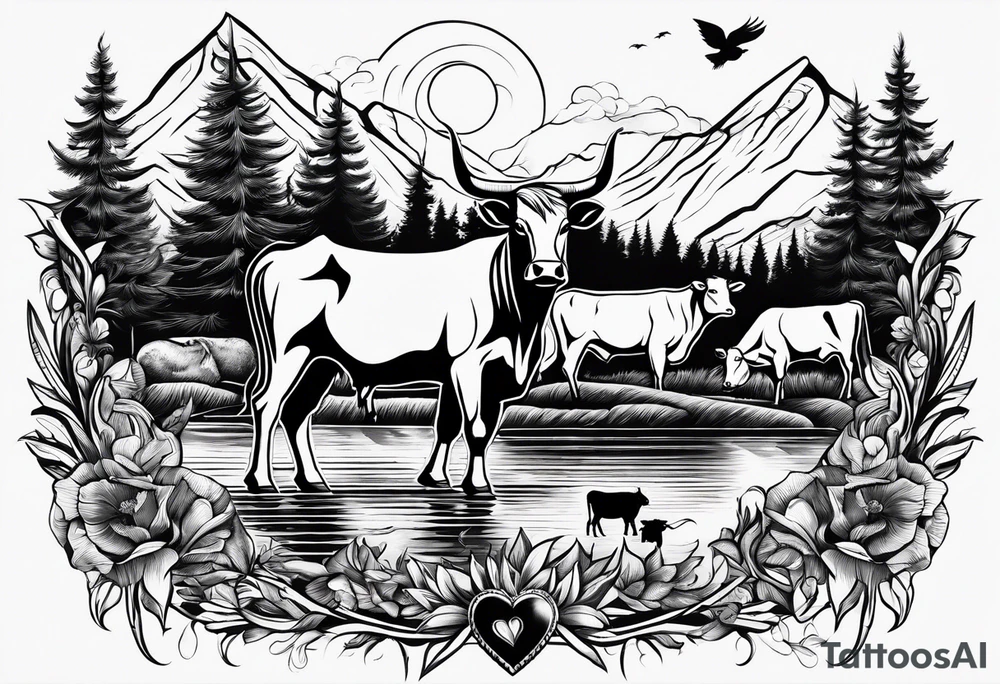 hunting and cows and bulls and fishing and love and church. tattoo idea