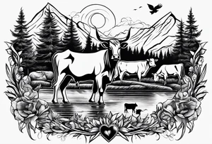 hunting and cows and bulls and fishing and love and church. tattoo idea